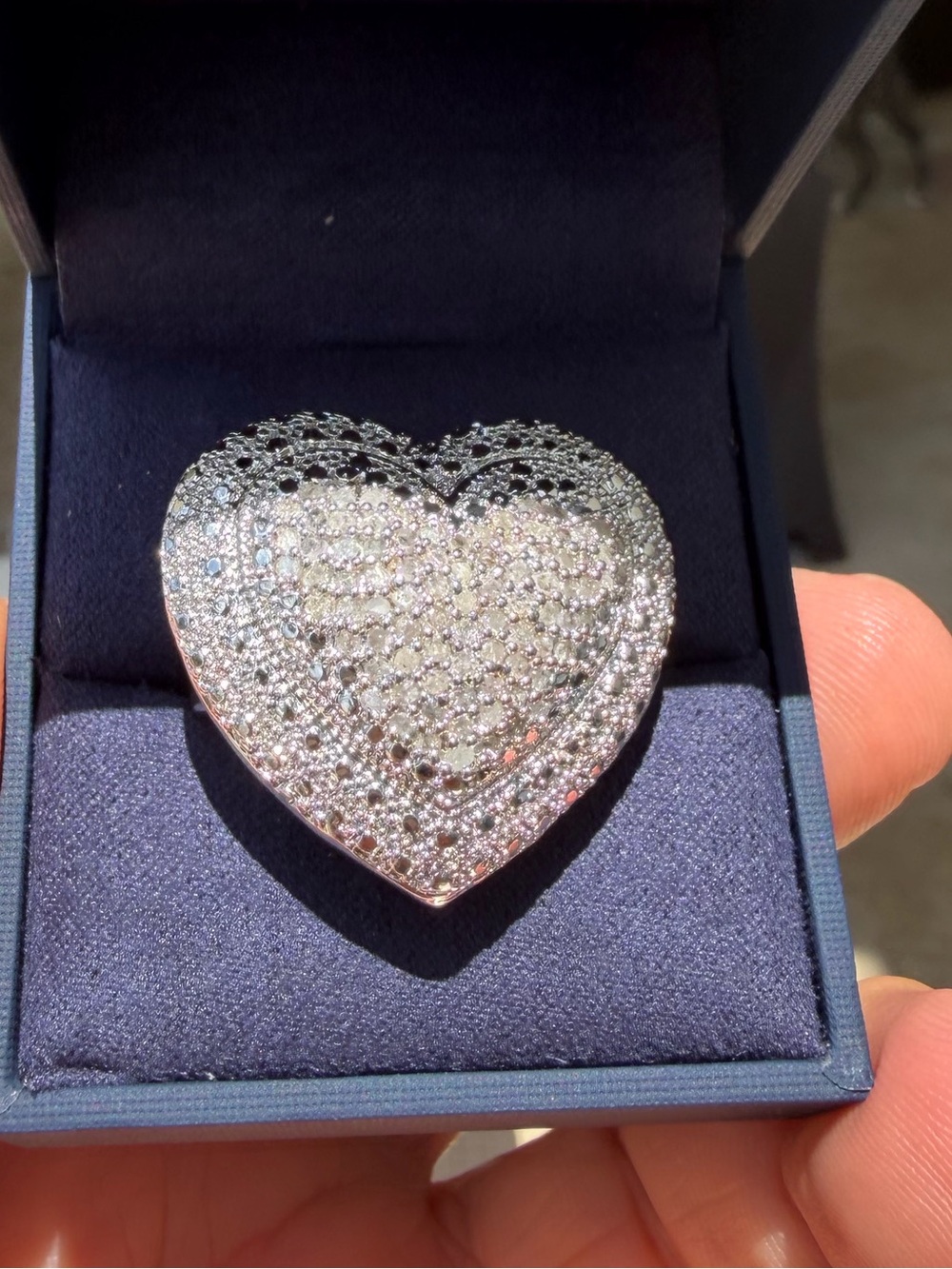 Silver Heart 1.16ctw Natural Diamond Pave Ring size 6.75
